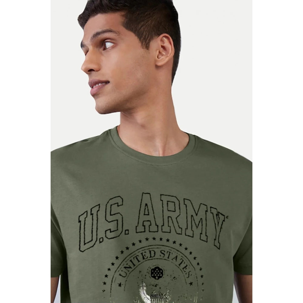 Generic Men's��Casual Half sleeve Printed Cotton Crew Neck T-shirt (Military Green)