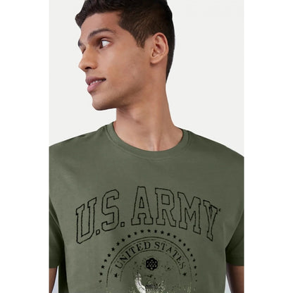 Generic Men's��Casual Half sleeve Printed Cotton Crew Neck T-shirt (Military Green)