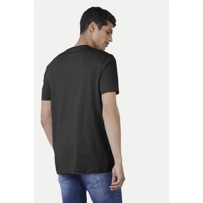 Generic Men's��Casual Half sleeve Printed Cotton Crew Neck T-shirt (Black)