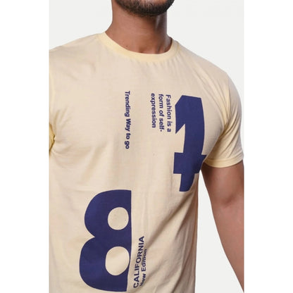 Generic Men's��Casual Half sleeve Printed Cotton Crew Neck T-shirt (Beige)