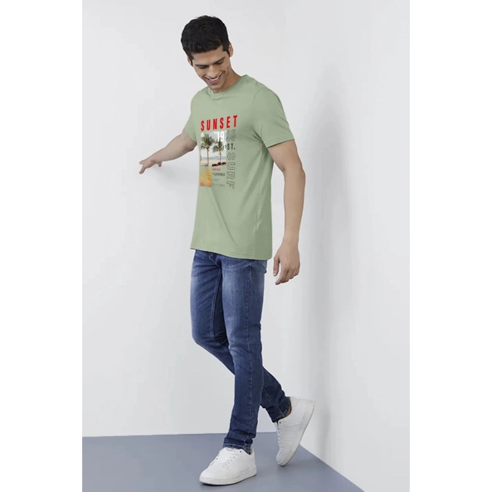 Generic Men's��Casual Half sleeve Digital Printed Cotton Crew Neck T-shirt (Pista)