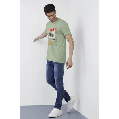 Generic Men's��Casual Half sleeve Digital Printed Cotton Crew Neck T-shirt (Pista)