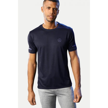 Generic Men's��Casual Half sleeve Solid��Polyester Crew Neck T-shirt (Navy)