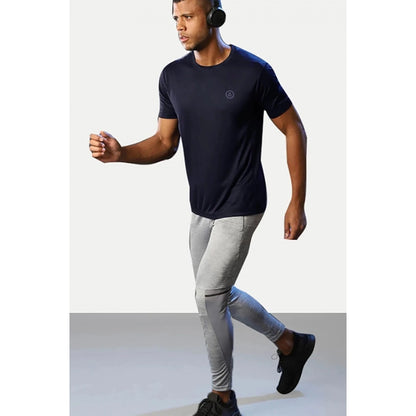 Generic Men's��Casual Half sleeve Solid��Polyester Crew Neck T-shirt (Navy)