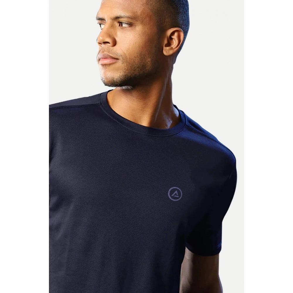 Generic Men's��Casual Half sleeve Solid��Polyester Crew Neck T-shirt (Navy)