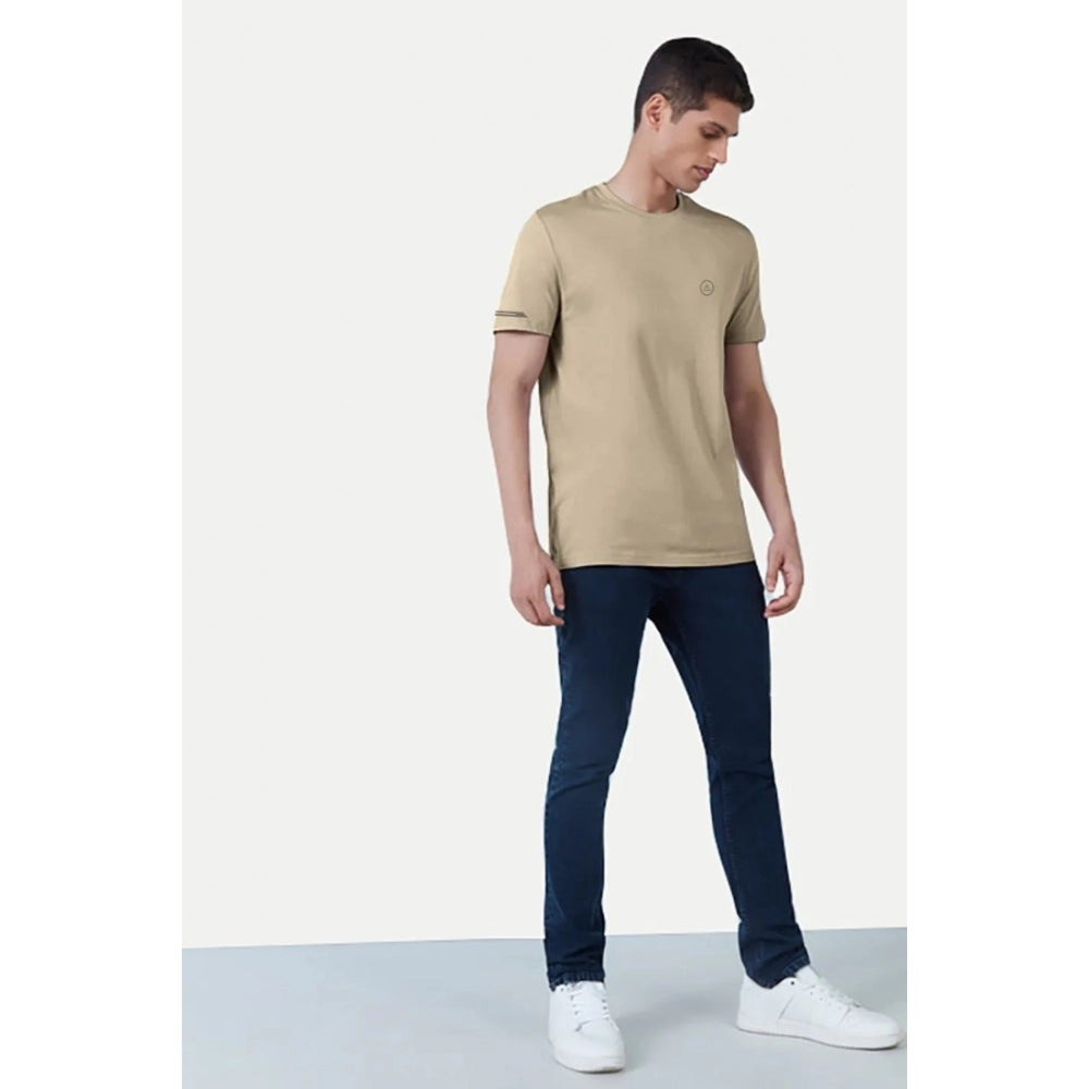 Generic Men's��Casual Half sleeve Solid��Polyester Crew Neck T-shirt (Beige)
