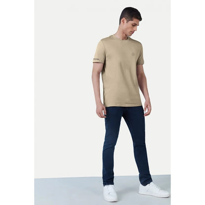 Generic Men's��Casual Half sleeve Solid��Polyester Crew Neck T-shirt (Beige)