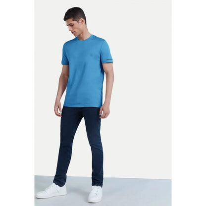 Generic Men's��Casual Half sleeve Solid��Polyester Crew Neck T-shirt (Light Blue)