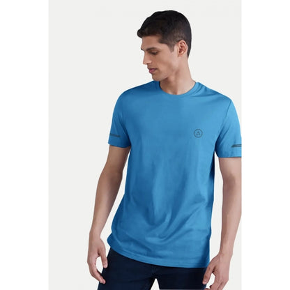 Generic Men's��Casual Half sleeve Solid��Polyester Crew Neck T-shirt (Light Blue)