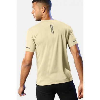 Generic Men's��Casual Half sleeve Solid��Polyester Crew Neck T-shirt (Sand)