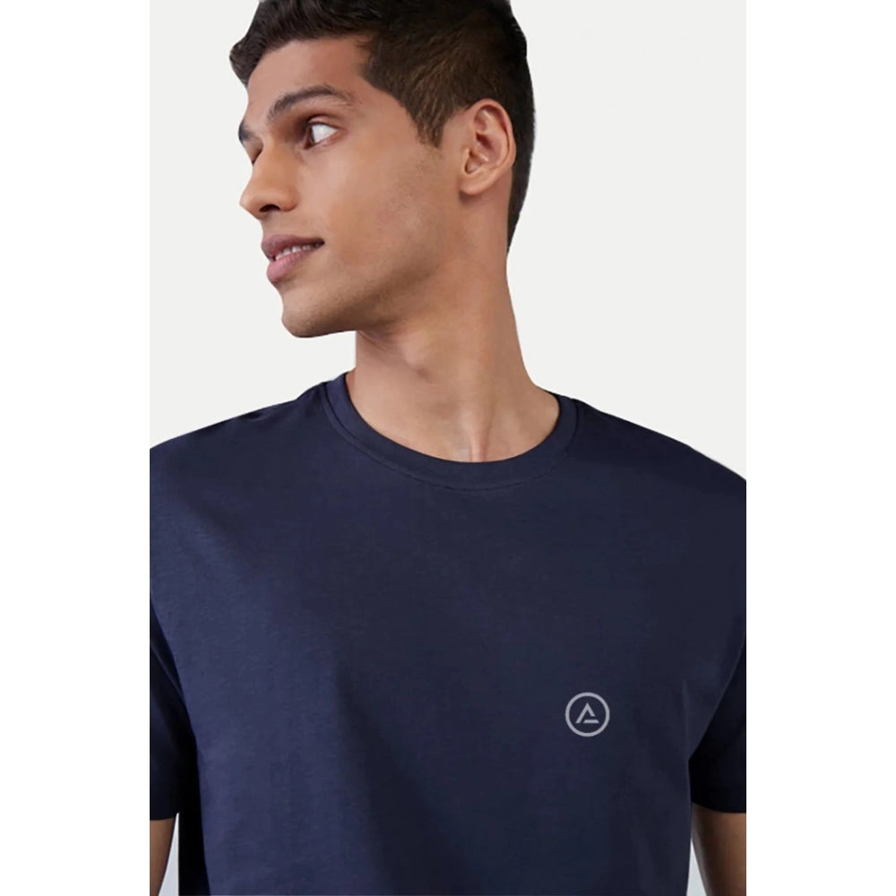 Generic Men's��Casual Half sleeve Solid��Polyester Crew Neck T-shirt (Navy)