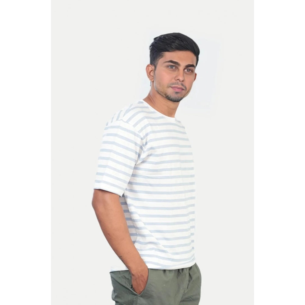 Generic Men's��Casual Half sleeve Stripped Cotton Crew Neck T-shirt (White)