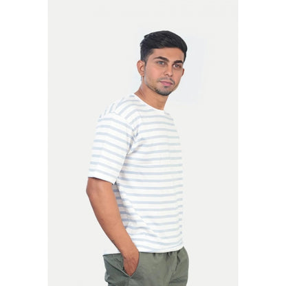 Generic Men's��Casual Half sleeve Stripped Cotton Crew Neck T-shirt (White)