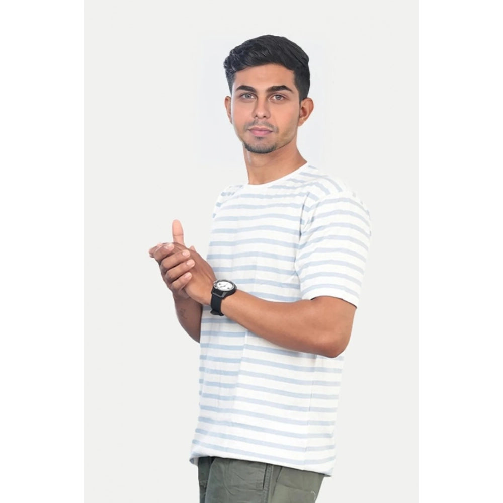 Generic Men's��Casual Half sleeve Stripped Cotton Crew Neck T-shirt (White)