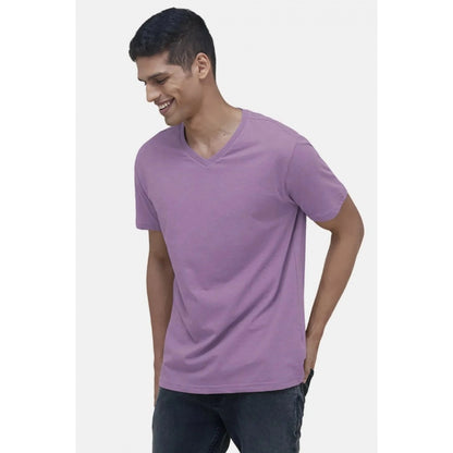 Generic Men's��Casual Half sleeve Solid��Cotton V Neck T-shirt (Lilac)