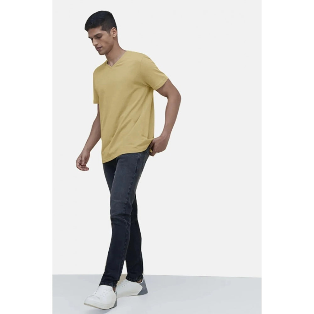 Generic Men's��Casual Half sleeve Solid��Cotton V Neck T-shirt (Sand)