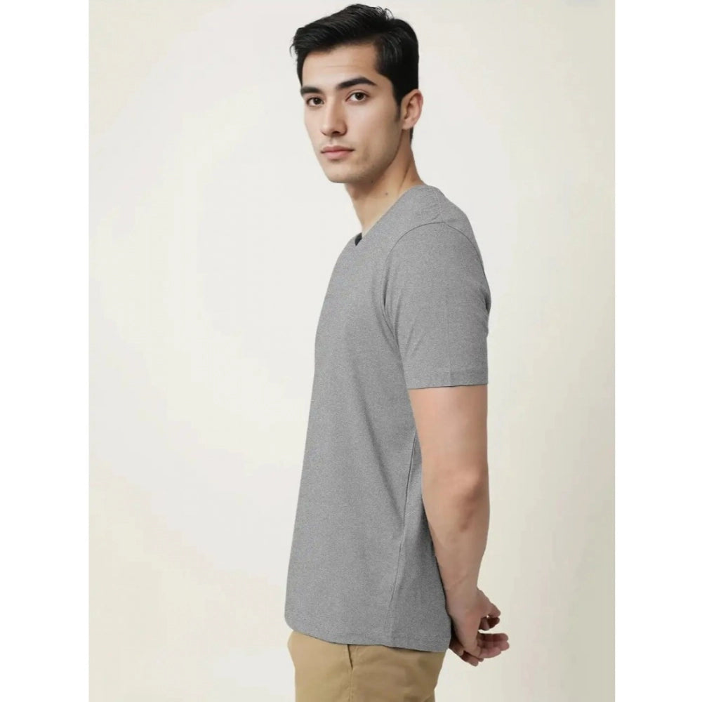 Generic Men's��Casual Half sleeve Solid��Cotton V Neck T-shirt (Grey Melange)