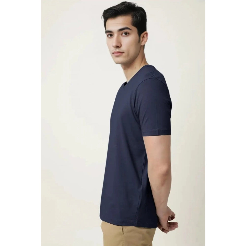 Generic Men's��Casual Half sleeve Solid��Cotton V Neck T-shirt (Navy)