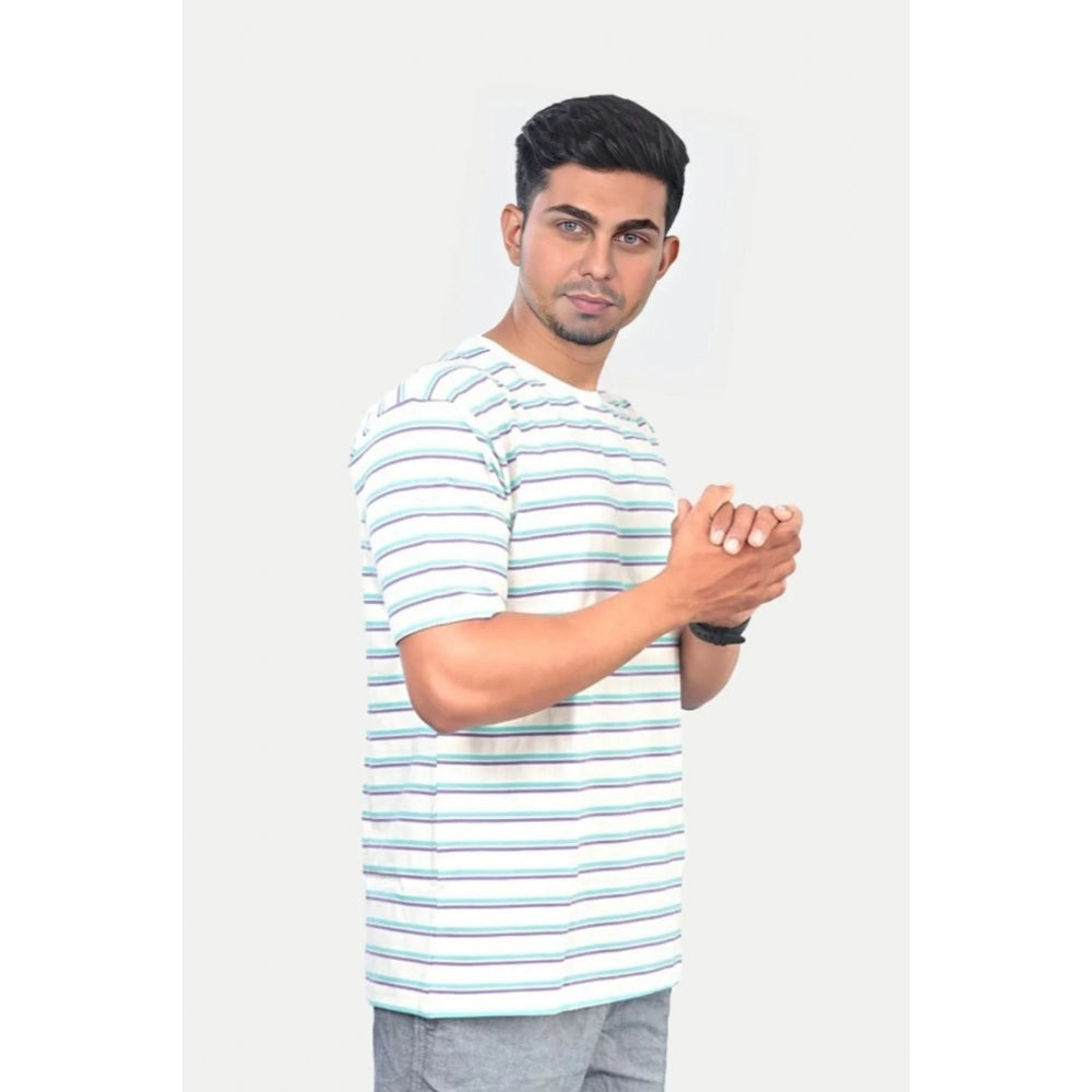 Generic Men's��Casual Half sleeve Stripped Cotton Crew Neck T-shirt (White)