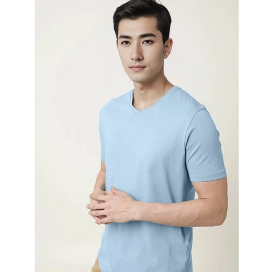 Generic Men's��Casual Half sleeve Solid��Cotton V Neck T-shirt (Sky)
