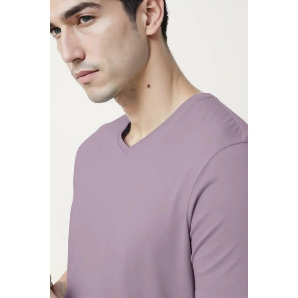 Generic Men's��Casual Half sleeve Solid��Cotton V Neck T-shirt (Lavender)