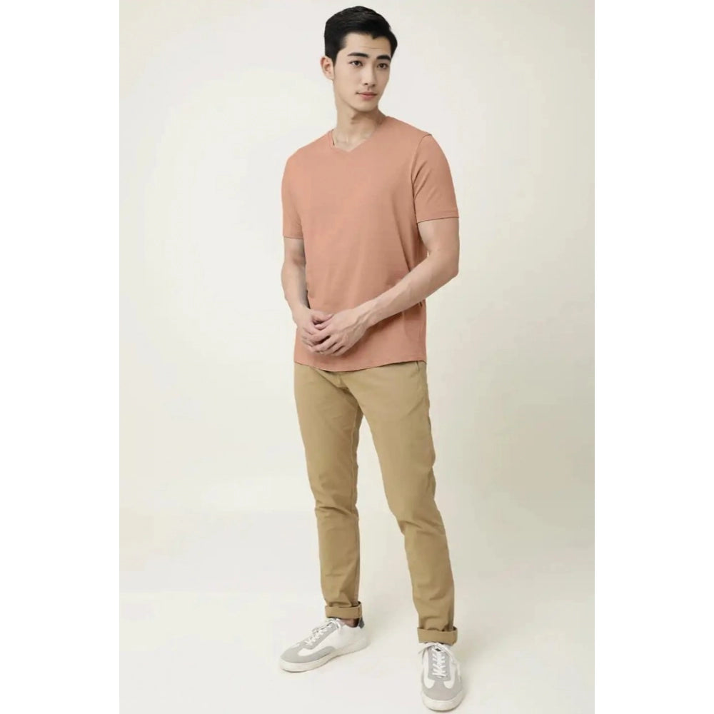 Generic Men's��Casual Half sleeve Solid��Cotton V Neck T-shirt (Peach)