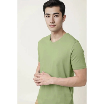 Generic Men's��Casual Half sleeve Solid��Cotton V Neck T-shirt (Pista)