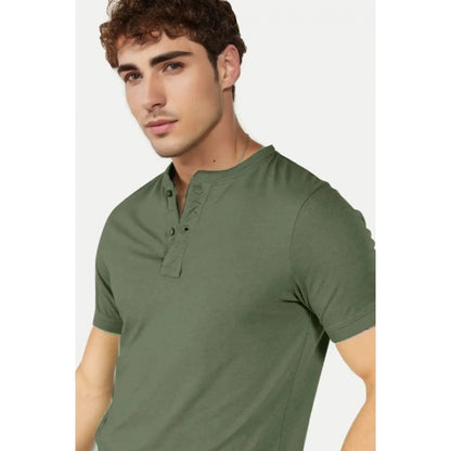 Generic Men's��Casual Half sleeve Solid��Cotton Henley Neck T-shirt (Olive)