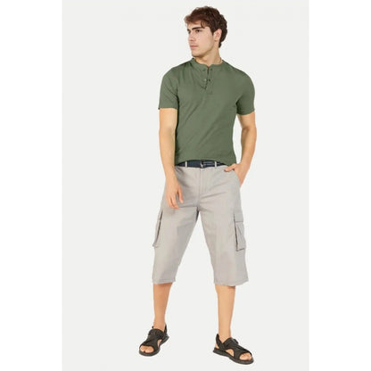 Generic Men's��Casual Half sleeve Solid��Cotton Henley Neck T-shirt (Olive)