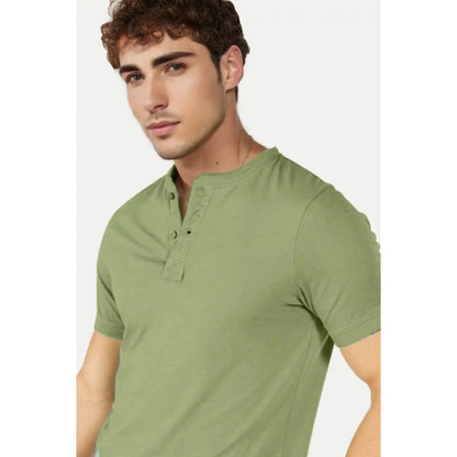 Generic Men's��Casual Half sleeve Solid��Cotton Henley Neck T-shirt (Pista)