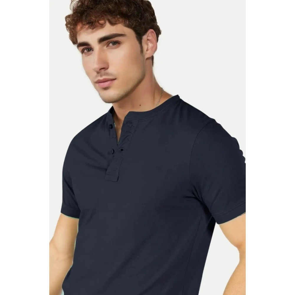 Generic Men's��Casual Half sleeve Solid��Cotton Henley Neck T-shirt (Airforce)