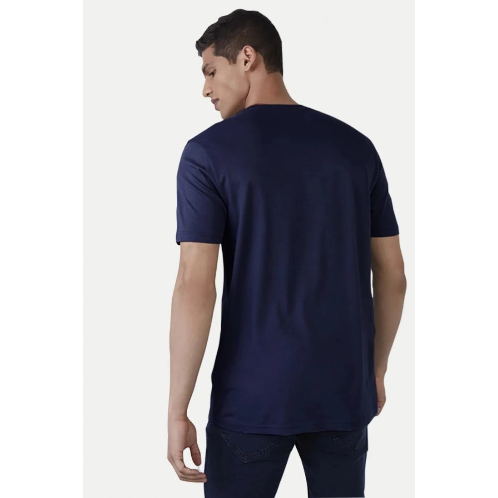 Generic Men's��Casual Half sleeve Printed Polyester Crew Neck T-shirt (Navy)