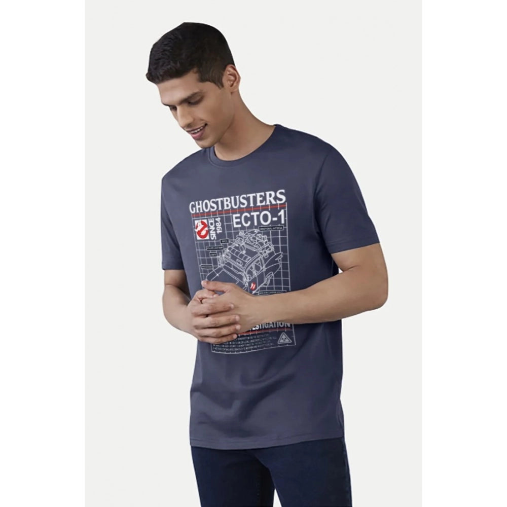 Generic Men's��Casual Half sleeve Printed Polyester Crew Neck T-shirt (Blue)