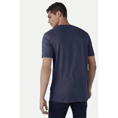 Generic Men's��Casual Half sleeve Printed Polyester Crew Neck T-shirt (Blue)