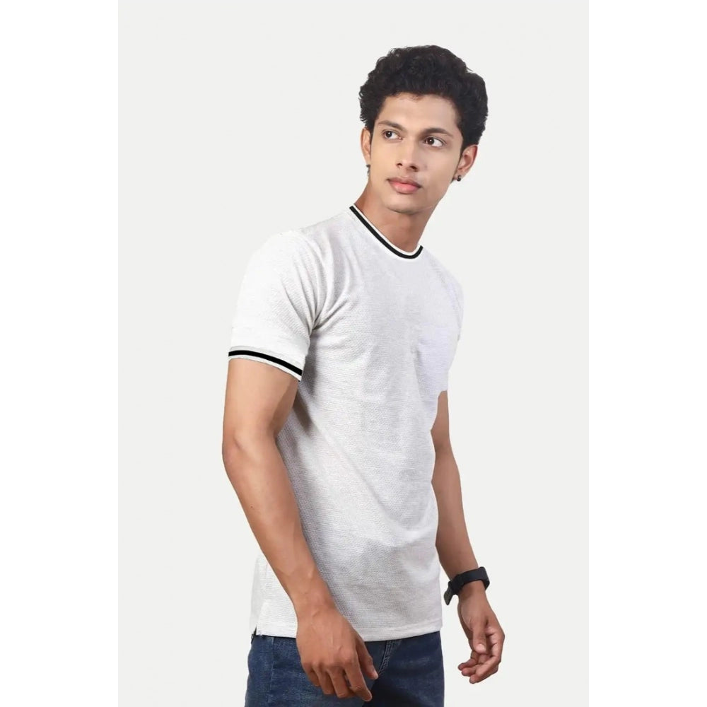 Generic Men's��Casual Half sleeve Solid��Polyester Crew Neck T-shirt (Ecru)