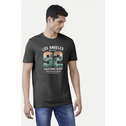 Generic Men's��Casual Half sleeve Printed Polyester Crew Neck T-shirt (Black)
