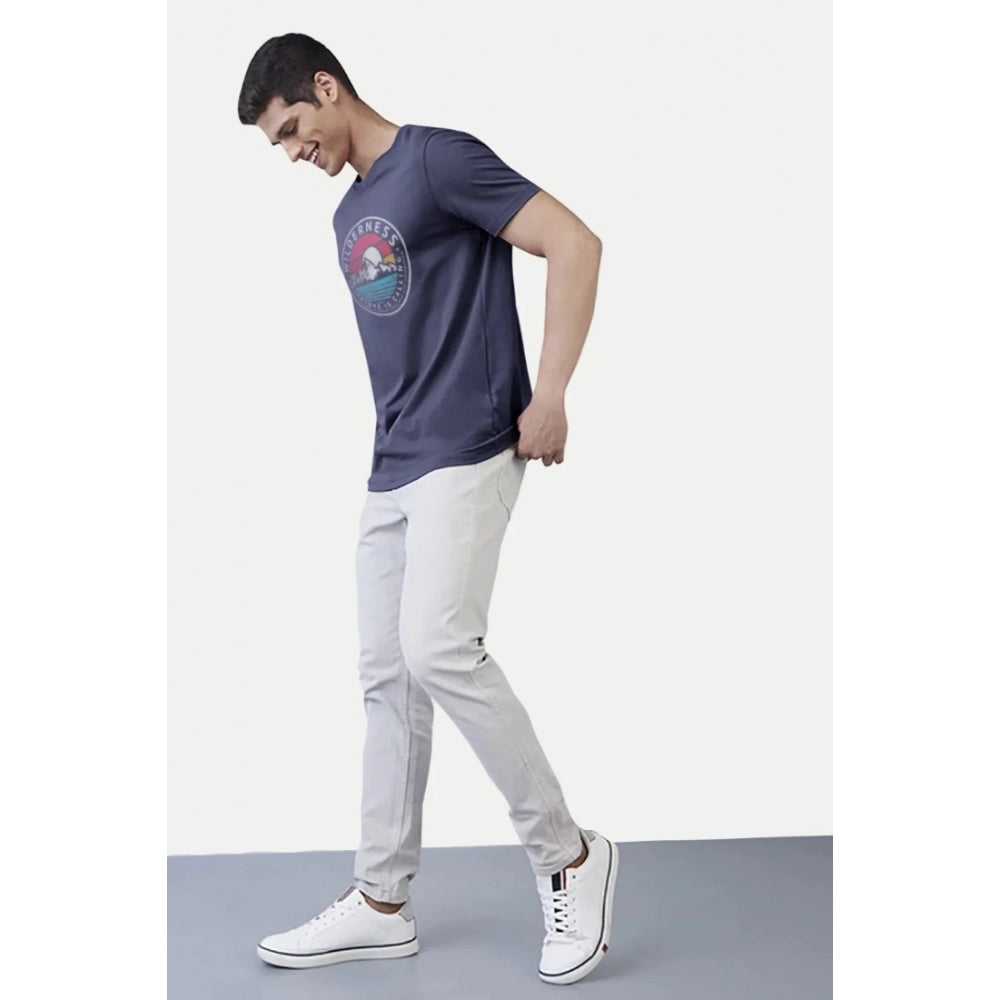 Generic Men's��Casual Half sleeve Printed Polyester Crew Neck T-shirt (Navy)