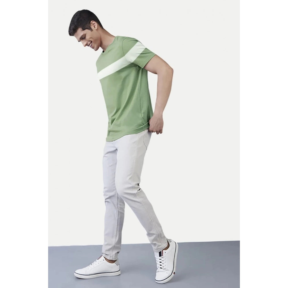 Generic Men's��Casual Half sleeve Stripped Cotton Crew Neck T-shirt (Light Green)