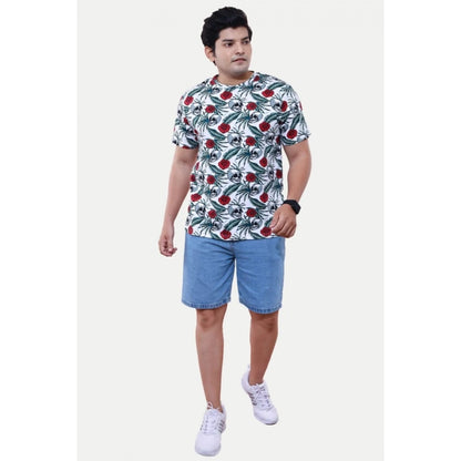 Generic Men's��Casual Half sleeve Floral Printed Cotton Crew Neck T-shirt (White)