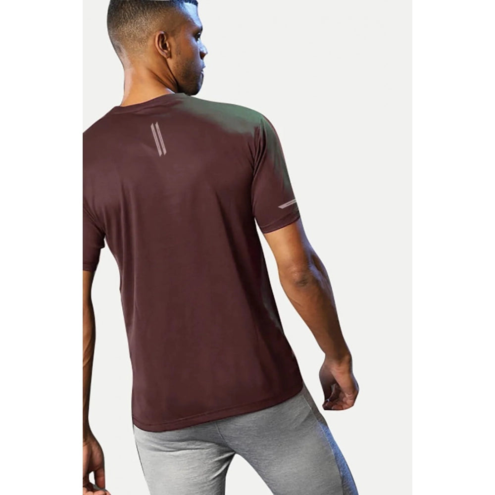 Generic Men's��Casual Half sleeve Solid��Polyester Crew Neck T-shirt (Maroon)
