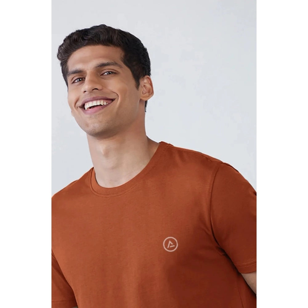 Generic Men's��Casual Half sleeve Solid��Polyester Crew Neck T-shirt (Rust)