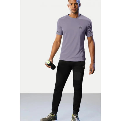 Generic Men's��Casual Half sleeve Solid��Polyester Crew Neck T-shirt (Lilac)