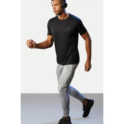 Generic Men's��Casual Half sleeve Solid��Polyester Crew Neck T-shirt (Black)