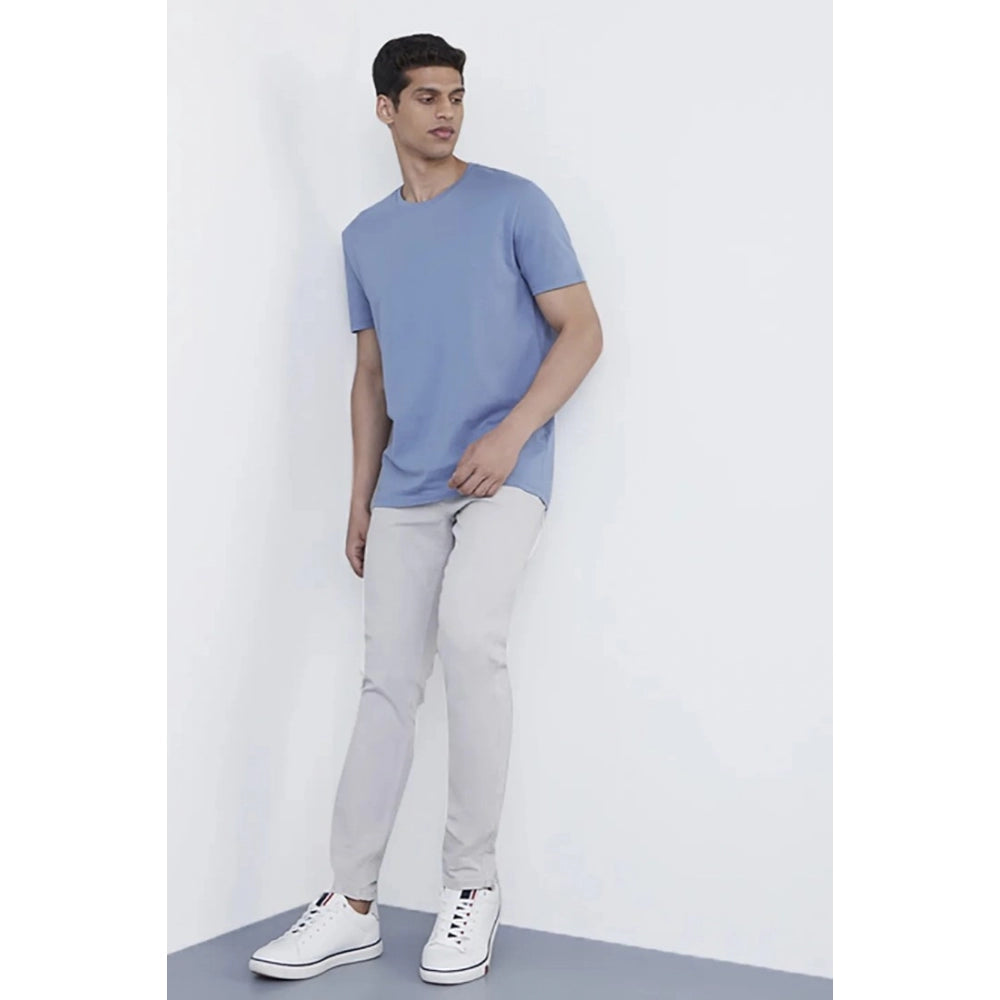 Generic Men's��Casual Half sleeve Solid��Polyester Crew Neck T-shirt (Light Blue)