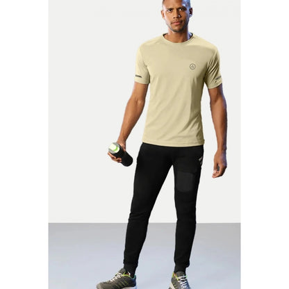 Generic Men's��Casual Half sleeve Solid��Polyester Crew Neck T-shirt (Sand)