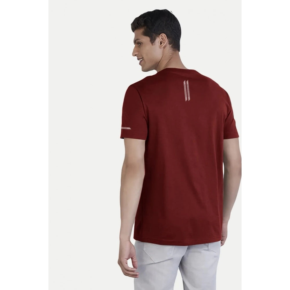 Generic Men's��Casual Half sleeve Solid��Polyester Crew Neck T-shirt (Maroon)