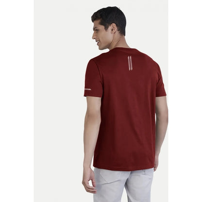 Generic Men's��Casual Half sleeve Solid��Polyester Crew Neck T-shirt (Maroon)