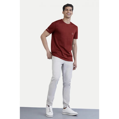 Generic Men's��Casual Half sleeve Solid��Polyester Crew Neck T-shirt (Maroon)