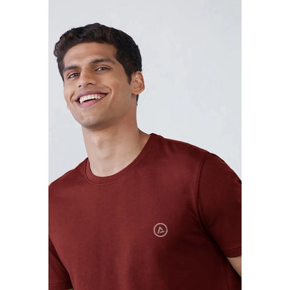 Generic Men's��Casual Half sleeve Solid��Polyester Crew Neck T-shirt (Maroon)