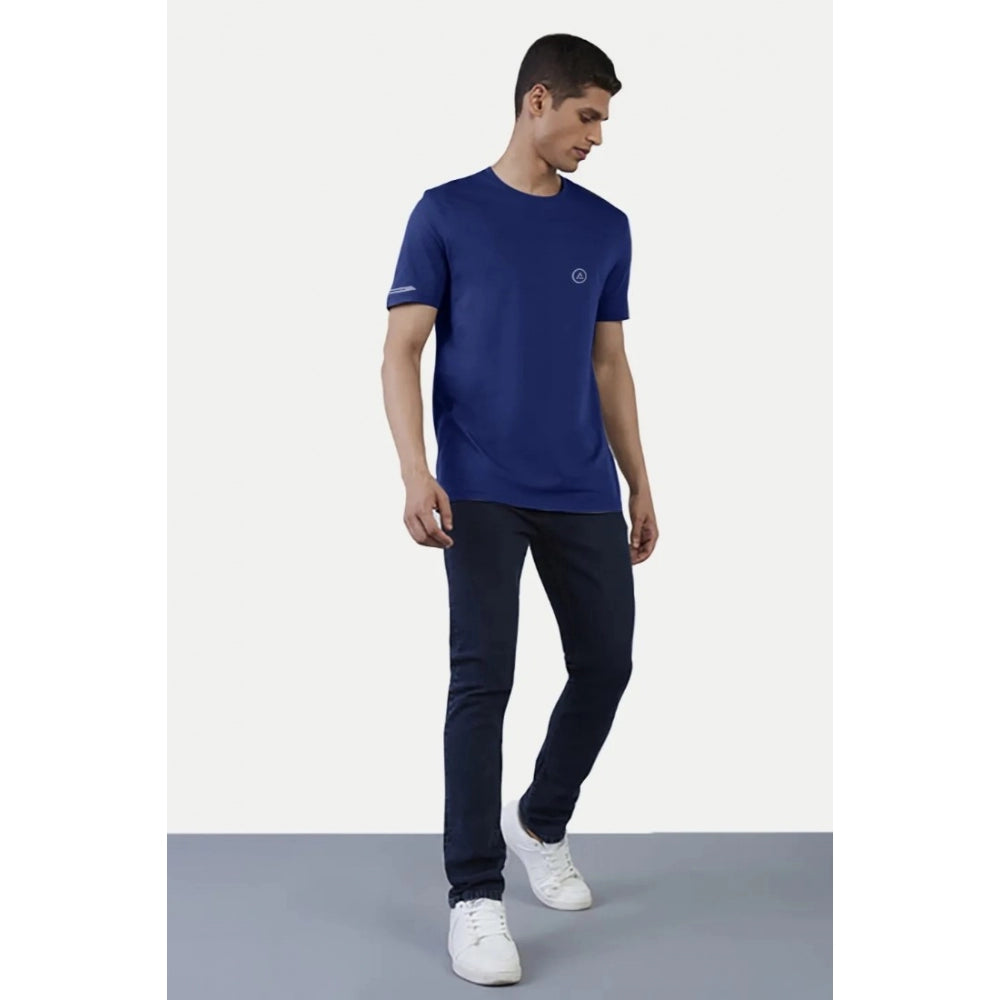 Generic Men's��Casual Half sleeve Solid��Polyester Crew Neck T-shirt (Blue)